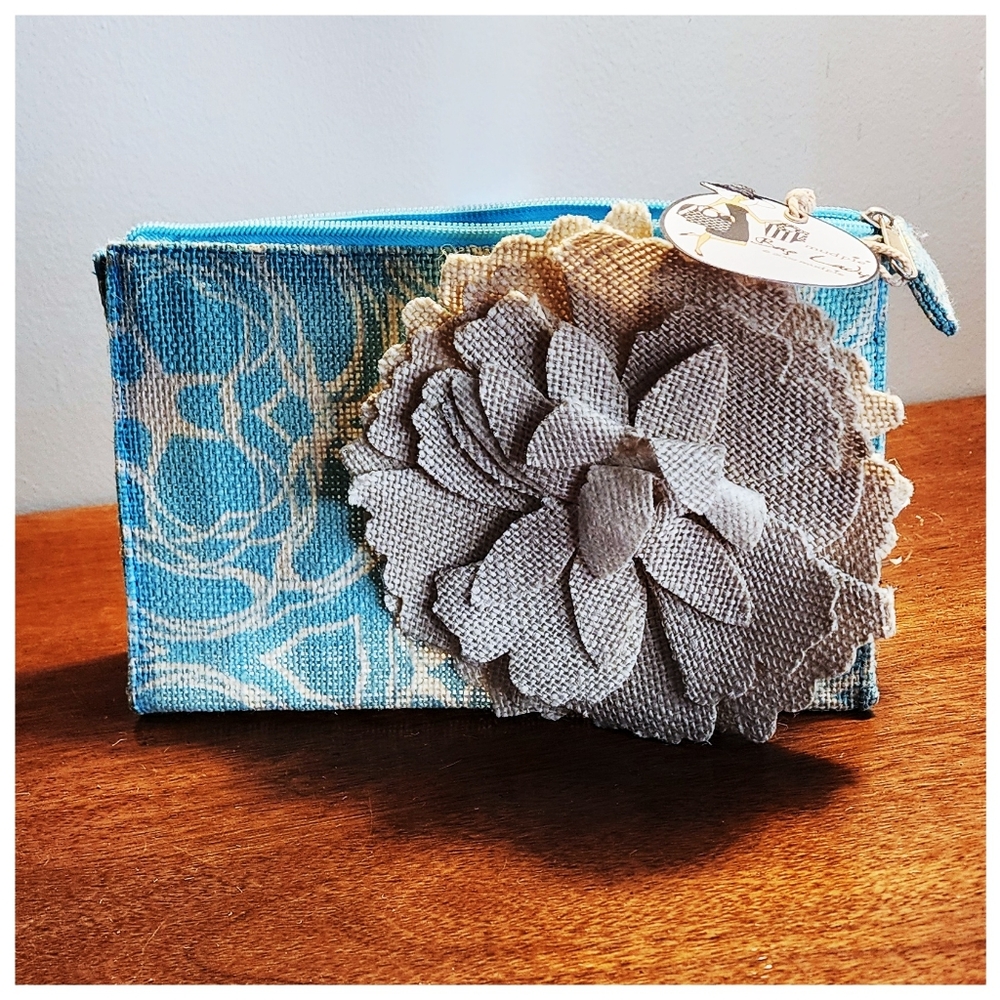 NWT Mud Pie -  Jute Cosmetic Swimsuit Travel Bag / Wristlet
